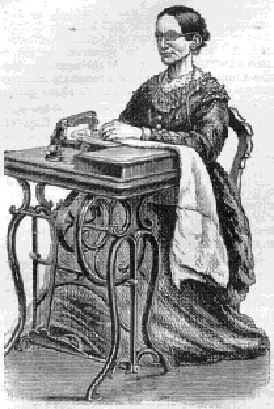 Woman Standing Beside Vintage Treadle Sewing Machine