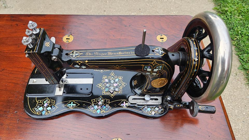 Singer New Family Sewing Machine adorned with Mother of Pearl