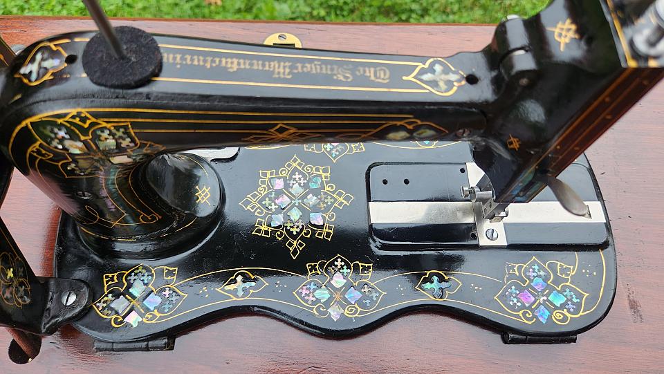 Singer New Family Sewing Machine adorned with Mother of Pearl