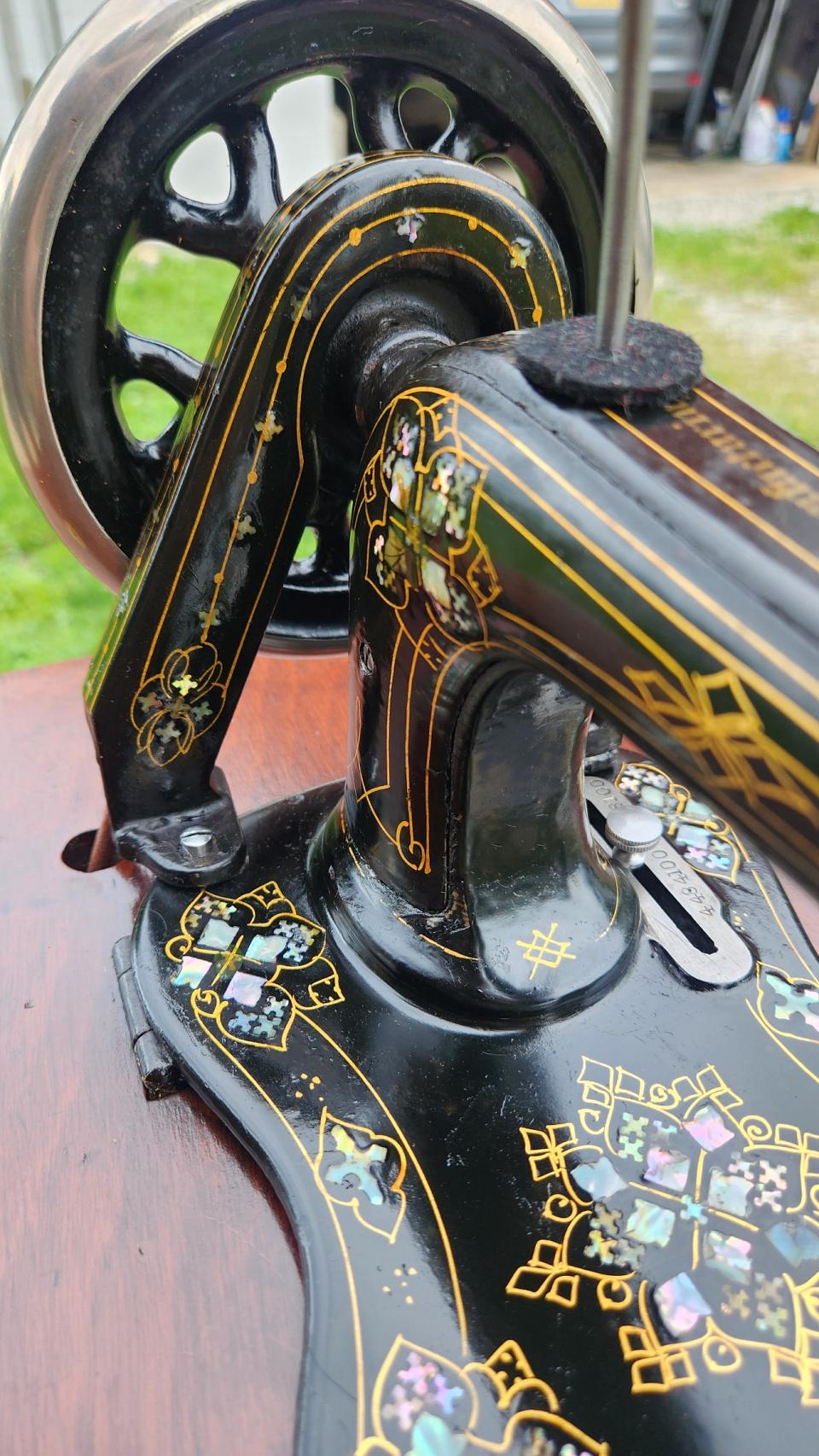 Singer New Family Sewing Machine adorned with Mother of Pearl