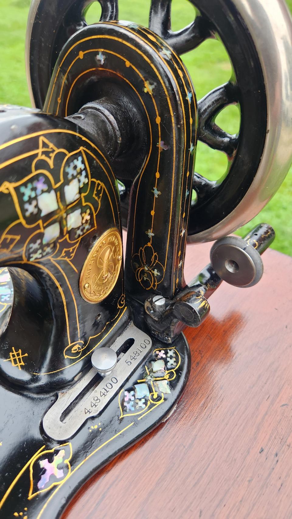 Singer New Family Sewing Machine adorned with Mother of Pearl