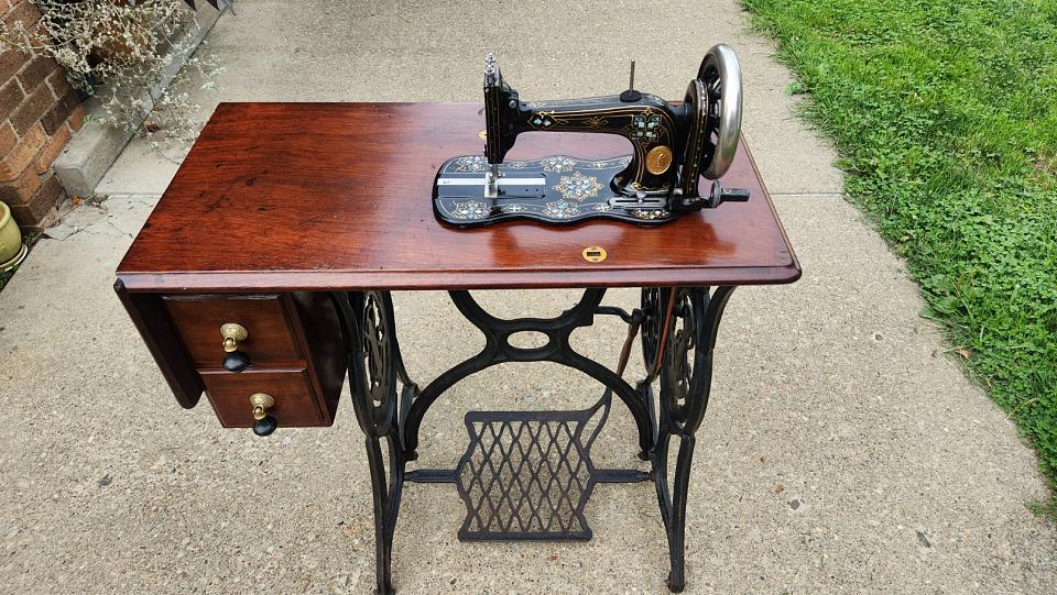 Singer New Family Sewing Machine adorned with Mother of Pearl