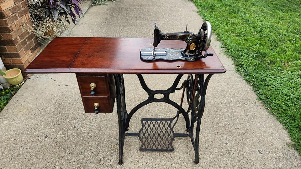 Singer New Family Sewing Machine adorned with Mother of Pearl