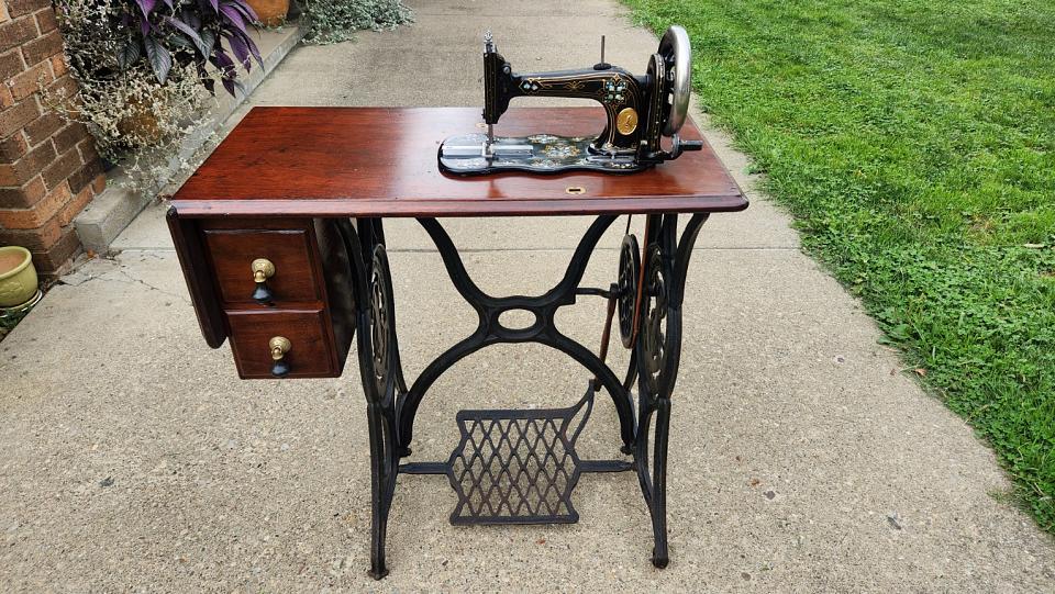 Singer New Family Sewing Machine adorned with Mother of Pearl