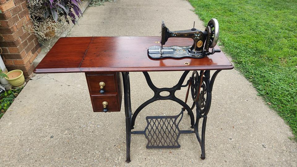 Singer New Family Sewing Machine adorned with Mother of Pearl