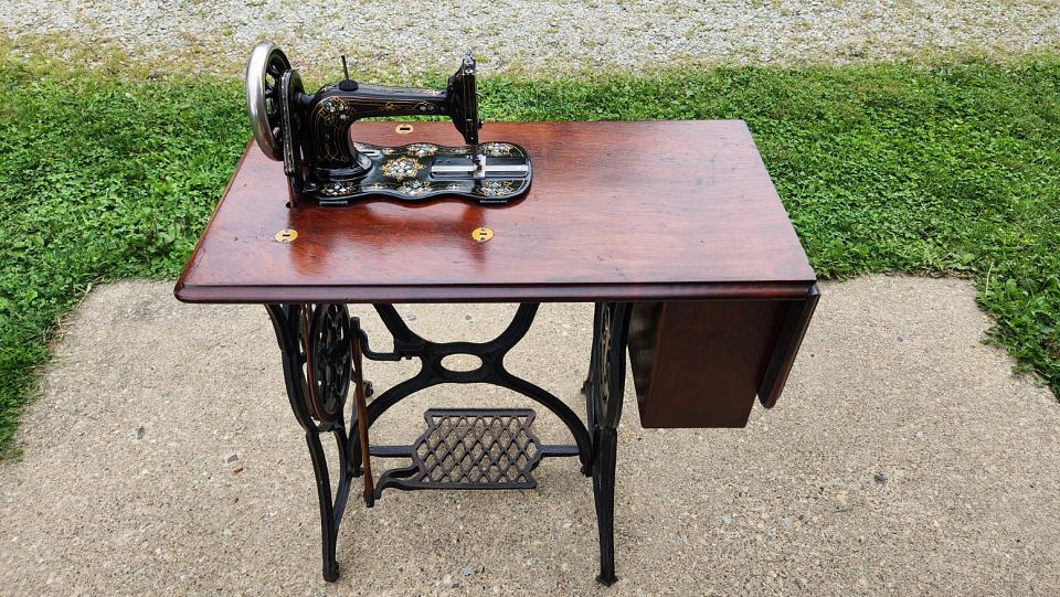 Singer New Family Sewing Machine adorned with Mother of Pearl