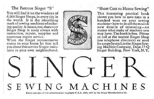 1927 Singer Sewing Machine Advertisement