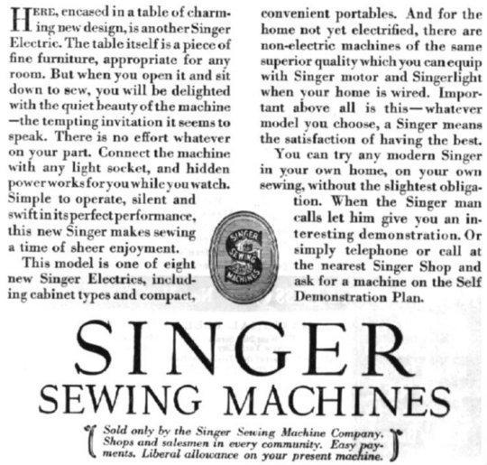 1928 Singer Sewing Machine Advertisement