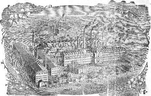 Historical photograph of the Domestic Sewing Machine Company's large industrial factory complex in Newark, New Jersey, circa 1895