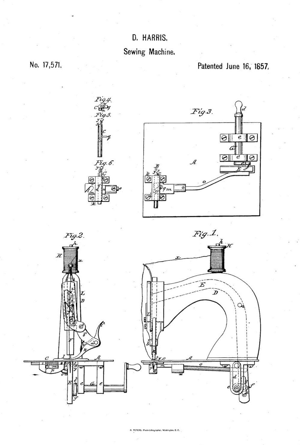 Daniel Harris' 1857 Sewing Machine Patent