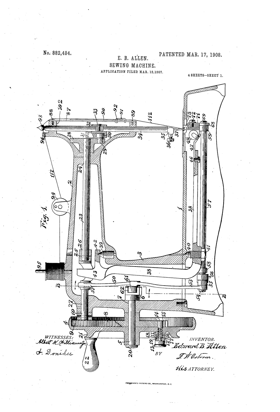 EB Allen's Meteor Sewing Machine Patent 882484