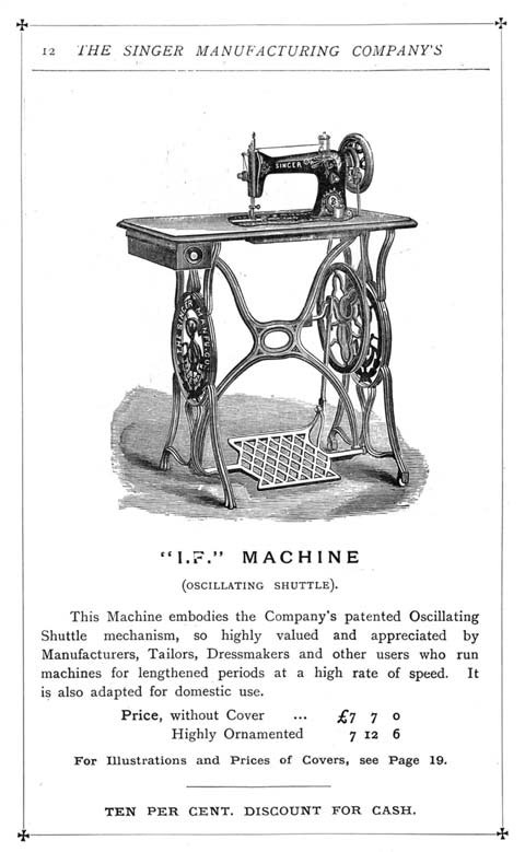 1891 Singer Improved Family Sewing Machine Price List