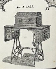 Union sewing table, No. 4 case: four drawers (two left, two right), with dropleaf and bonnet.