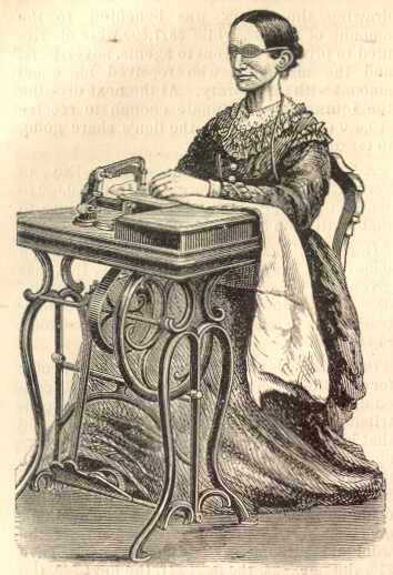 Laura Bridgman, a blind mute, operating a Wheeler and Wilson Sewing Machine